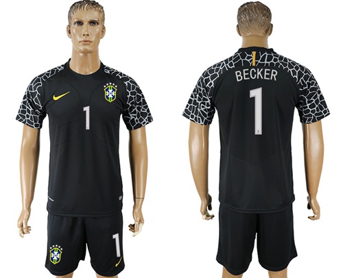 Brazil #1 Becker Black Goalkeeper Soccer Country Jersey - Click Image to Close